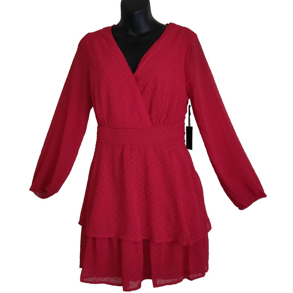 NWT Red Textured Dress SZ L JAPNA FLOWY Chiffon Cruise BOHO Swing Ruffle Large - Picture 14 of 16